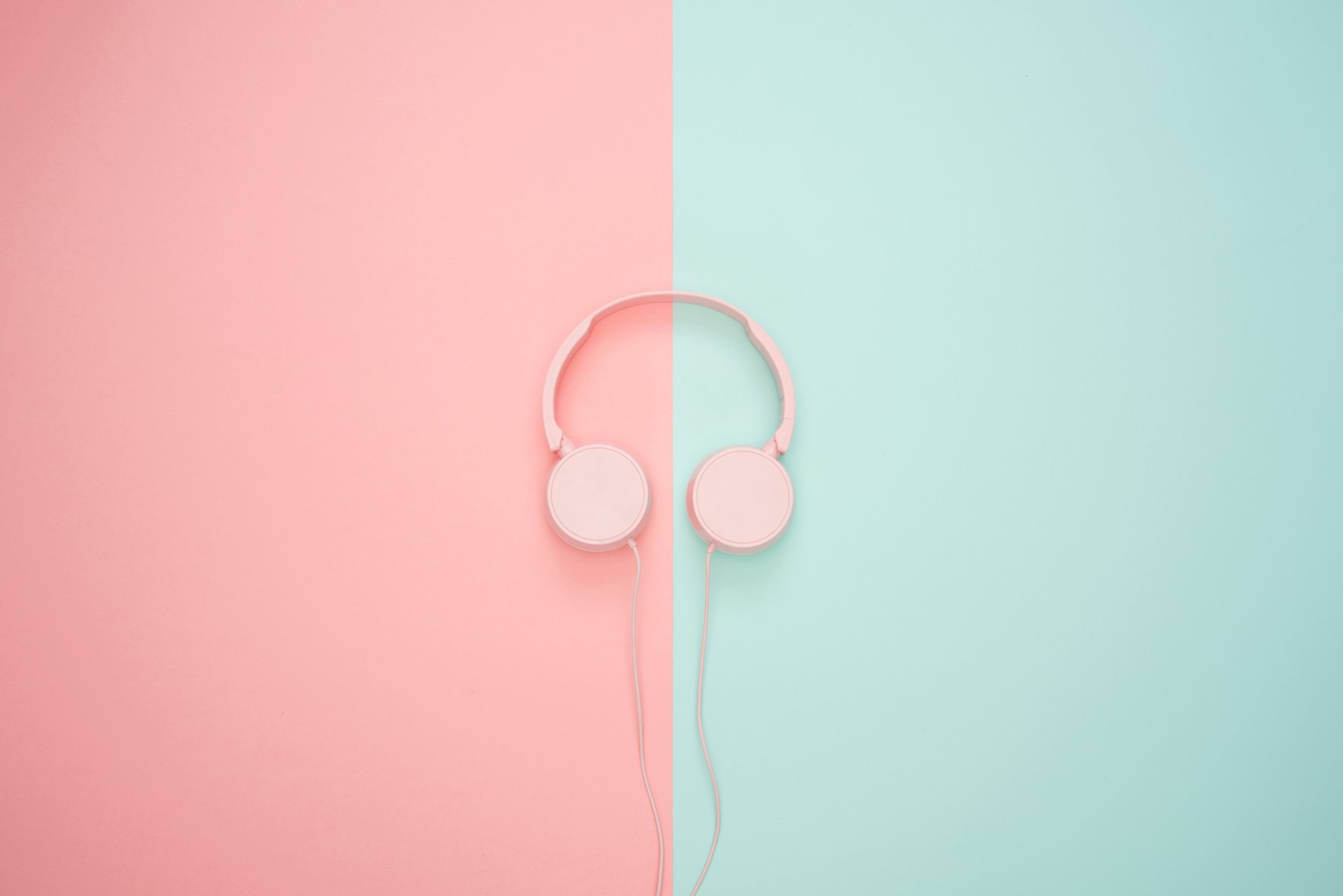 Pink Headphones on a Pastel Background